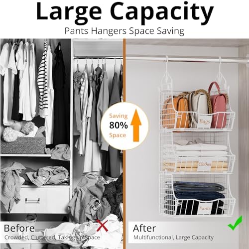 Hanging Closet Organizers and Storage, 5 Tier Closet Shelf Clothes Organizer with 2 S-Hooks, Multi-Functional Iron Wire Baskets, for Clothing, Sweaters, Handbags, Hat, Canned - Image 5