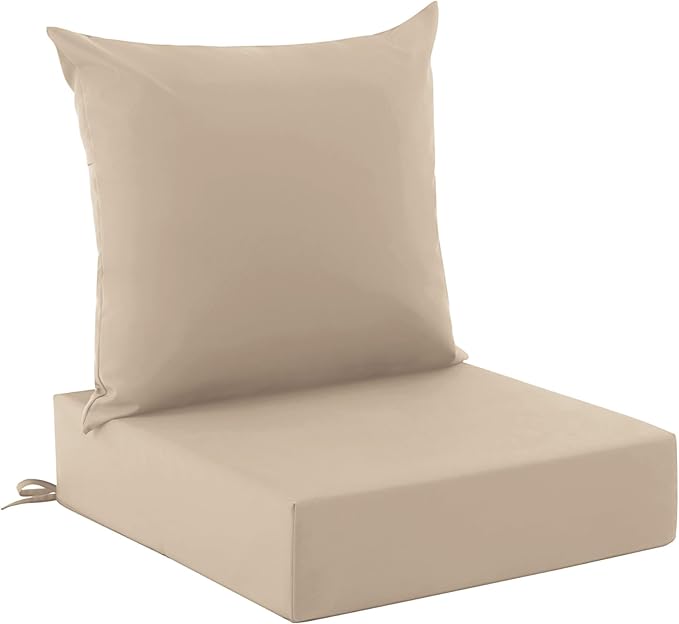 Outdoor Cushions for Patio Furniture, Outdoor Seat Cushion Set 24 x 24 x 4 Inch, Waterproof & Fade Resistant Outdoor Chair Cushions, Deep Seat Patio Cushion with Removable Cover, Beige by Zonamat