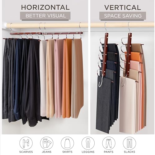 MORALVE Pants Hangers Space Saving - European Beechwood Scarf and Jean Hangers - Closet Organizer and Space Saver Pant Rack, Leggings Hanger, and Scarf Holder with 360° Swivel Hook (1 Pack) - Image 4