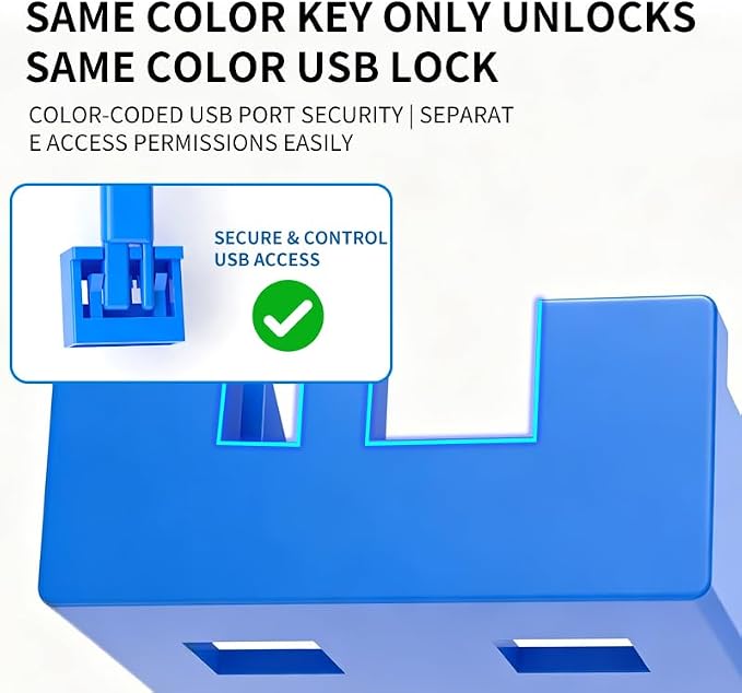 2026 New 10‑Pack USB‑A Color‑Coded Port Security Locks with 1 Key (Blue) - Image 6