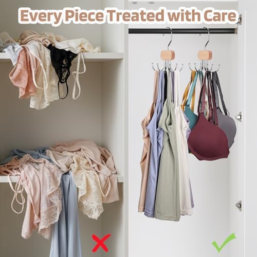3 Pack Tank Top Hangers, Premium Bra Hanger for Closet Organizer | 2026 Upgraded Design, 360° Rotating & Foldable, Space Saving Wooden Hanger for Tank Tops, Bras, Belts and More (Natural) - Image 5