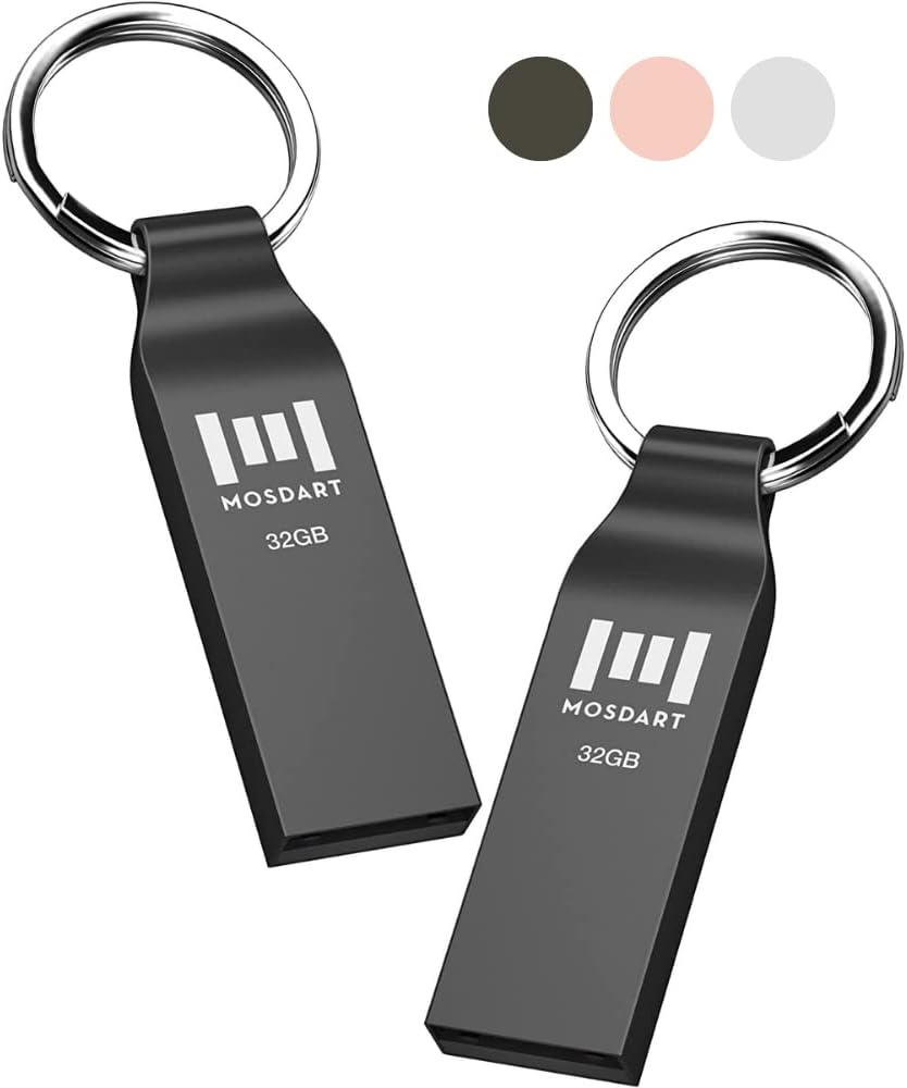 MOSDART 2pcs 32GB Metal USB 2.0 Flash Drive Waterproof with Keychain,Gray by mosDART
