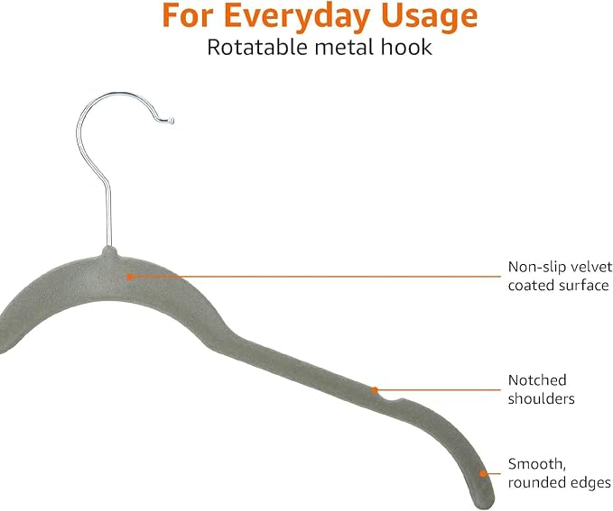 Amazon Basics Space Saving Slim Velvet Non-Slip Clothes Hangers for Closet Organization, Gray/Silver, 150-Pack - Image 5