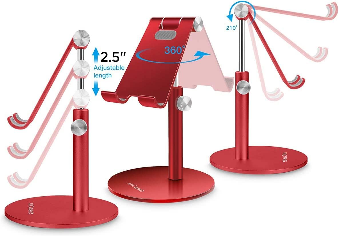 Adjustable Tablet/Phone Stand, AICase Telescopic Adjustable iPad Stand Holder,Universal Multi Angle Aluminum Stand Compatible with iPhone Smart Cell Phone/Tablet/iPad(4-13 inch), Red - Image 5