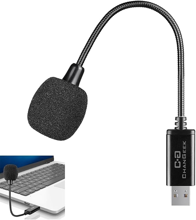Mini USB Microphone for Laptop and Desktop Computer, with Gooseneck & Universal USB Sound Card, Compatible with PC and Mac, Plug & Play, Ideal Condenser Mic for Remote Work, Online Class | Universal USB Sound Card, Plug & Play, Flexible Gooseneck, Idea... by CGChanGeek