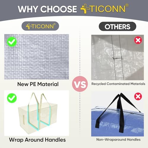 TICONN 4 Pack Extra Large Moving Bags Heavy Duty with Zippers & Carrying Handles, Durable Storage Bags Moving Boxes for Closet Organizers and Storage (4 Pack, Cream) - Image 4