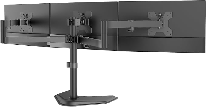 WALI Triple Monitor Stand, Free Standing for 13-27 inch Screens,up to 22lbs | 3 monitor stand for desk, Adjustable, Full Motion with Tilt, Swivel, Rotation, C-Clamp & Grommet Base, VESA 75/100mm (MF003) by WALI