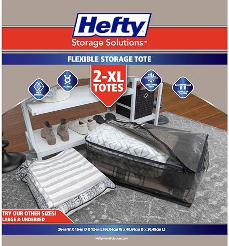 Hefty Storage Bags Extra Large Double Zipper Backpack, Heavy Duty Water Resistant Moving Totes with Shoulder Straps, Foldable Reusable Packing Organizers, 6 Pack (X-Large Black) - Image 2
