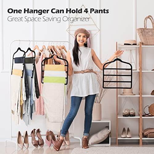 Velvet Pant Clothes Hanger Space Saving Non Slip Hanger Jean Slack Hangers | Multiple Velvet Hanger Closet Organizer Storage and Organization for Jeans,Scarf,Tie(Black, 5) - Image 4