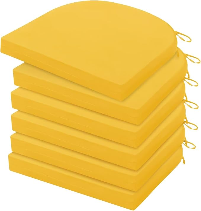HARBOREST Outdoor Chair Cushions Set of 6, Water Resistant Patio Chair Cushions with Ties, Outdoor Seat Cushions for Patio Furniture, 17"x16"x2", Yellow by HARBOREST