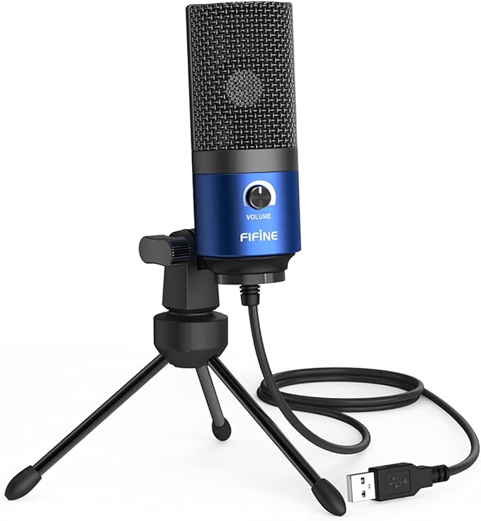FIFINE K669 Blue USB Computer Microphone for Recording Voice Over | Condenser Mic with Gain Knob, Compatible with Mac&PC, Home Studio, Plug and Play by FIFINE
