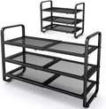 Expandable Metal Shoe Rack for Closet, Entryway & Garage, 3-Tier, Black | Adjustable Height for Boots, Stackable Design, Dense Mesh Shelves for Heels, Fits Small Spaces, Apartments and Rentals by SNTD