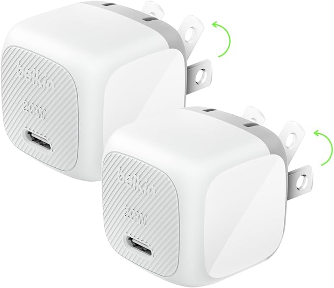Belkin 20W Compact USB C Charger Block, 2 Pack, Fast Charging for Travel | PD 3.1, Travel Charger, iPad, iPhone 17, Samsung Galaxy, Pixel, AirPods, Apple Watch, Nintendo Switch 2, Foldable Prongs by Unknown