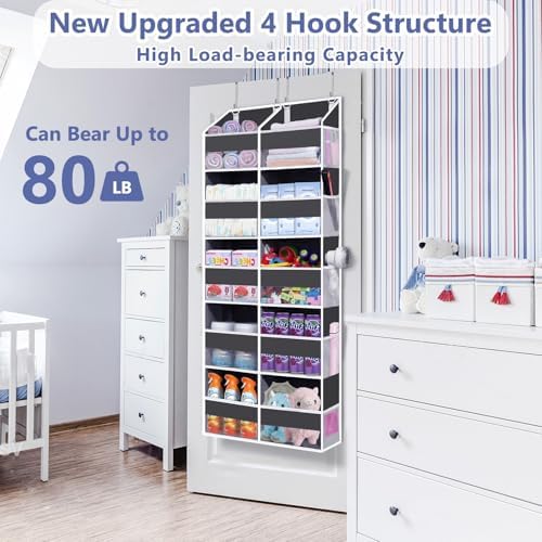 Heavy Duty Over The Door Organizer 5 Tiers, Extra Large Behind Door Storage of 10 Big Front & 10 Mesh Pockets, 80lb Weight Capacity, Hanging Doors Storage Organizer for Closet Bedroom Nursery, Grey - Image 5