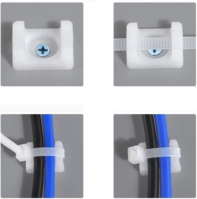 White Cable Zip Tie Mounts Kit-100 Pcs Cable Zip Tie Saddle Type Mounts Base with 100 Pcs 8" Cable Ties and 100 Pcs Tapping Screw, Wire Cable Clips Organizer Holders Clamps - Image 4