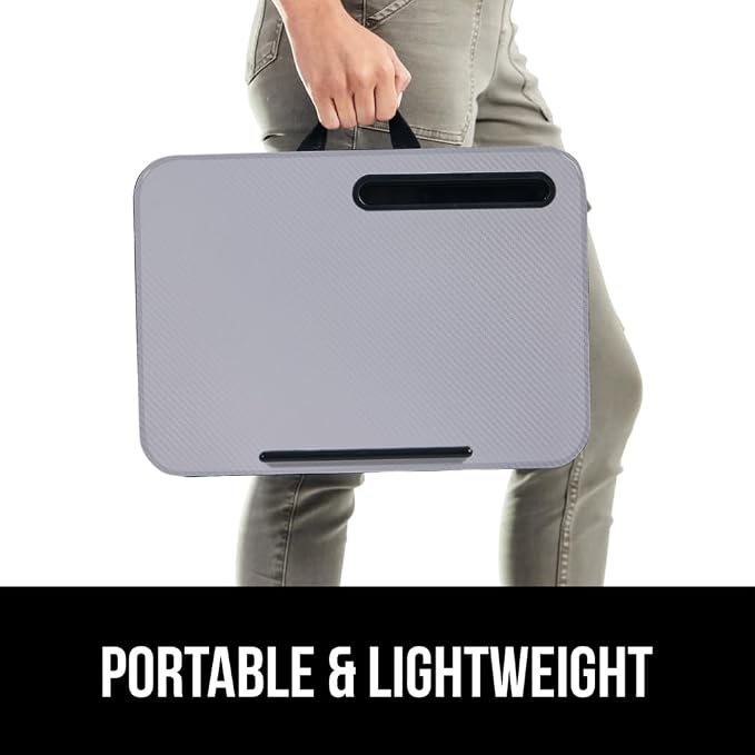 GORILLA GRIP Laptop Lap Desk with Phone Holder, Pillow Cushion Desks Fit Laptops up to 15.6", Tray Ledge Keep Computers in Place, Portable Travel Workstation Essentials for Home, Dorm Room, Gray - Image 8