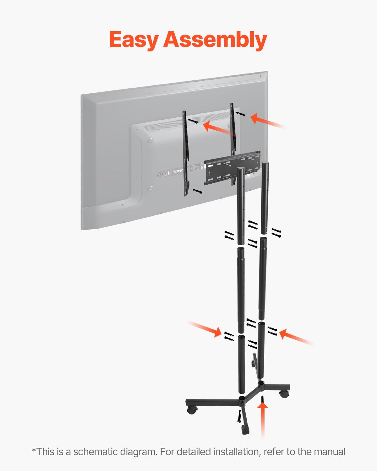 VEVOR Rolling TV Stand for 32-65" Screens, 88 Lbs, VESA 400 - Image 6