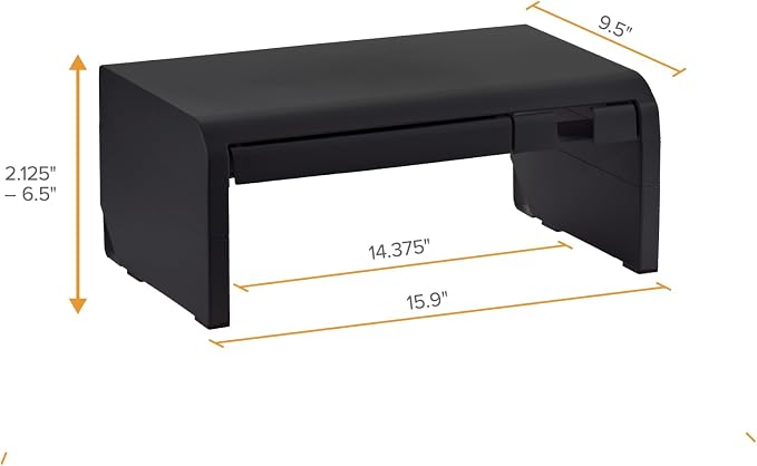 Bostitch Konnect Adjustable Monitor Riser with Drawer & Cell Phone Holder, Laptop Stand for Desk, 4 Height Levels, Cable Management & Rubber Feet - Image 6
