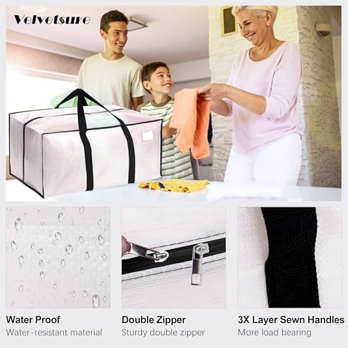 VELVETSURE 6 Pack Heavy Duty Large Moving Bags W/Backpack Straps - Strong Handles & Zippers, Storage Totes For Space Saving, Fold Flat, Alternative to Moving Box and Storage Bin, Semi-Transparent - Image 3