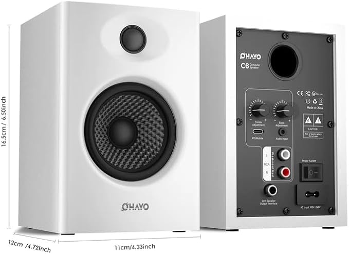 OHAYO 60W Computer Speakers for Gaming and Music, Active Bluetooth 5.3, Stereo 2.0 Speakers for Desktop PC Monitor or Laptop, Surround Sound Speaker, 3.5 mm Aux RCA Input, USB-Powered, 1 Pair, White - Image 2