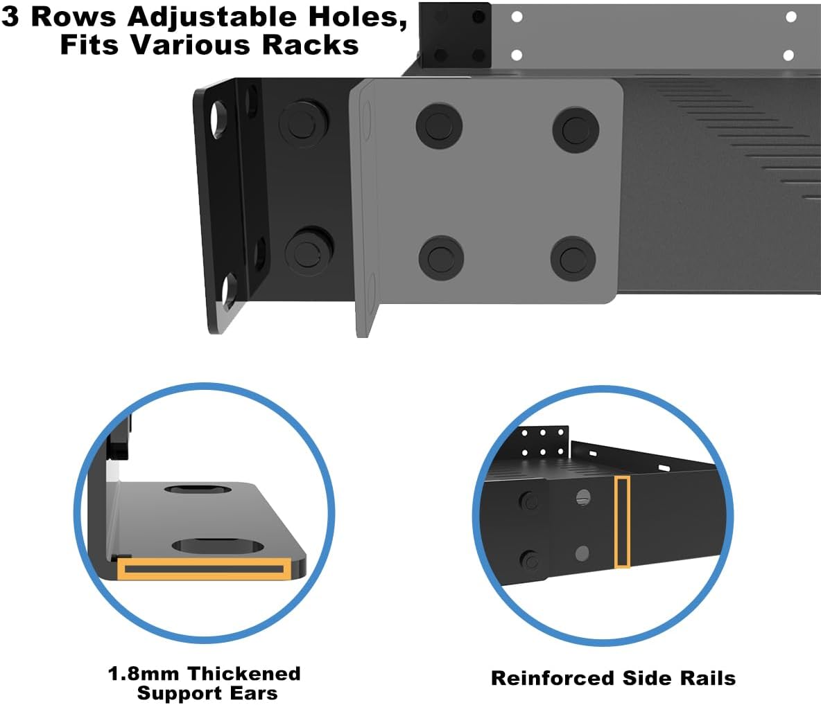 1U Vented Rack Shelf 8" Deep 44 lbs Capacity No Front Lip - Image 7