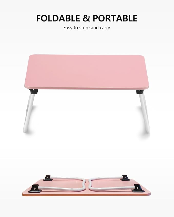 ZEAPTAC Laptop Bed Desk, Foldable Lap Desk, Portable Lap Table, Bed Table, Laptop Stand, Lightweight & Mini Table for Breakfast/Picnic/Drawing/Couch/Floor - Pink - Image 5