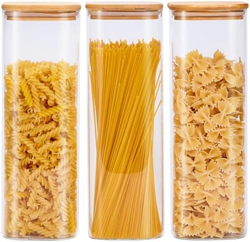 Square Glass Food Storage Jars with Lids 2.47 Qt [Set of 3], Perfect for Pasta, Cookies, Nuts, Coffee, Cereal, Flour, Organize Your Kitchen and Pantry with BPA-Free Glass Jars with Canisters by spreccio