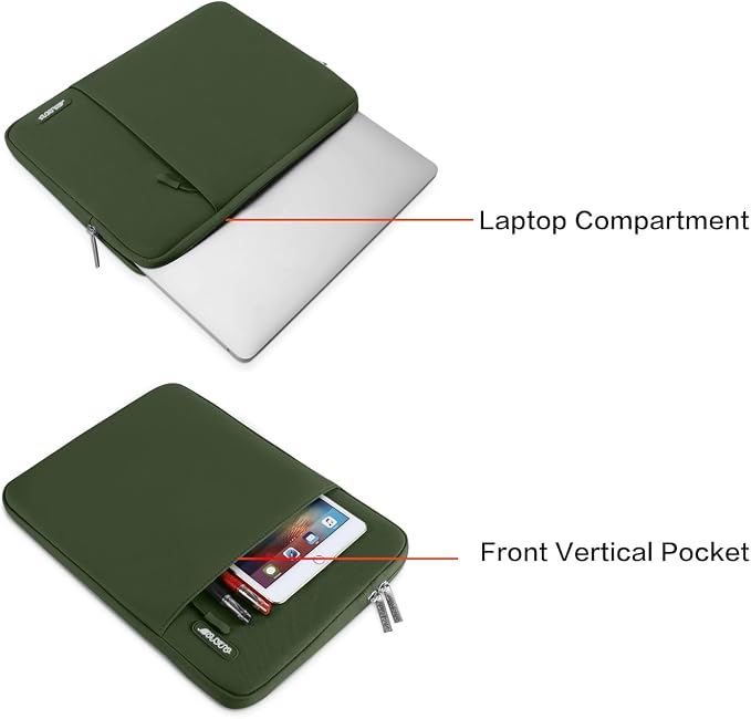 MOSISO Laptop Case 14 inch, Laptop Sleeve Bag with Pocket | Compatible with HP Lenovo Dell ASUS Acer, HP Stream, Dell Latitude, Polyester Vertical Computer Bag, Army Green - Image 2