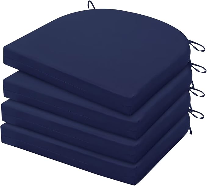 HARBOREST Outdoor Chair Cushions Set of 4, Water Resistant Patio Chair Cushions with Ties, Outdoor Seat Cushions for Patio Furniture, 17"x16"x2", Navy by HARBOREST