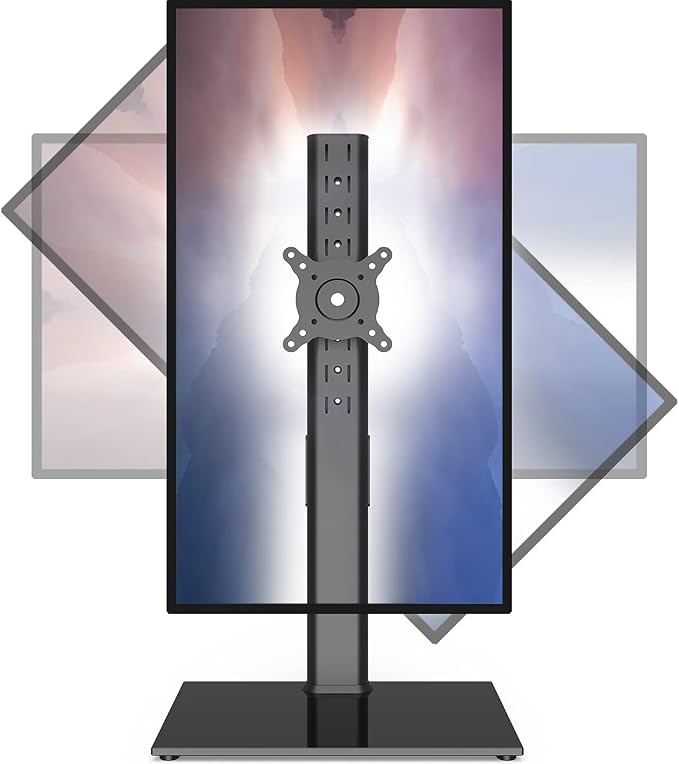 Single Monitor Stand Freestanding 27-43 Inch Monitor Arm Curved Screen Monitor Mount Tempered Glass Base Adjustable Motion Tilt -15° to 10° Swivel ±45° Rotation 360° Weight Capacity 77lbs HT05B-003 by HEMUDU