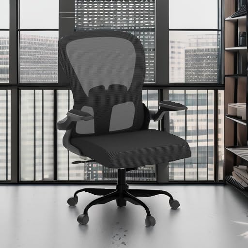 Ergonomic Office Chair, Comfort Swivel Home Office Task Chair, Breathable Mesh Desk Chair, Lumbar Support Computer Chair with Flip-up Arms and Adjustable Height - Image 6
