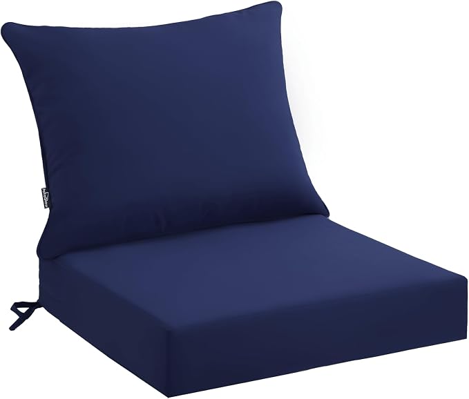 PatioGlow Outdoor Seat Cushion Set 22 x 22 x 4 Inch, Waterproof & Fade Resistant Patio Furniture Cushions with Removable Cover and Ties, Thick Deep Seating Pads for Outside Chair Sofa Couch, Dark Blue by CushionHavenfortheOutdoors
