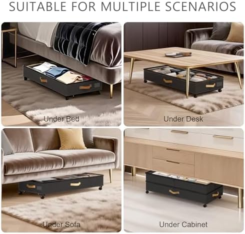 Under Bed Storage with Wheels 2-Pack, 75L XXL Under the Bed Storage Containers Large, 12" Tall Adjustable Storage for Underbed with Lids, Rolling for Clothes, Shoes, Blankets (4PCS-Black) - Image 7