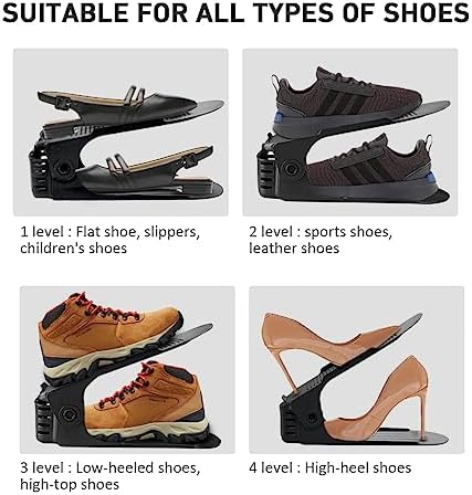 NVGSN Shoe Slot Organizer for Closet 20 Pack,Storage Space Saver 50%, Black | 4 Levels Adjustable Shoe Stackers for Closet Shelf Storage,Thickening Double Layer,shoe Rack Holders ,organizador de zapatos - Image 4