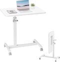 GTPLAYER Small Standing Desk, 24 Inches Foldable Mobile Rolling Laptop PC Table with Lockable Casters, Adjustable Height Overbed Bedside Table Computer Workstation for Home Office, White-Foldable by GTPLAYER