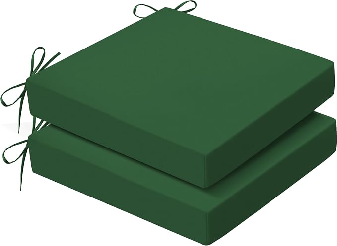 Outdoor Chair Cushions Set of 2, 22x22x3Inch Waterproof & Fade Resistant Patio Furniture Seat Cushions with Ties, Square Outdoor Dining Chair Cushions for Lawn, Garden, Deck&Yard, Forest Green by Zonamat