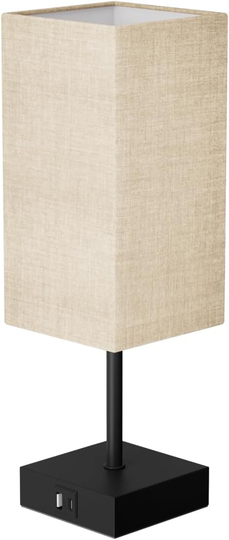 Bedside Table Lamp for Bedroom with 2 USB Ports, 14-Inch, Beige | USB A+C Ports, Touch 3-Way Dimmable LED Bulb Included Fabric Lampshade Metal Base Small Nightstand Lamp for Desk Living Room - Image 8
