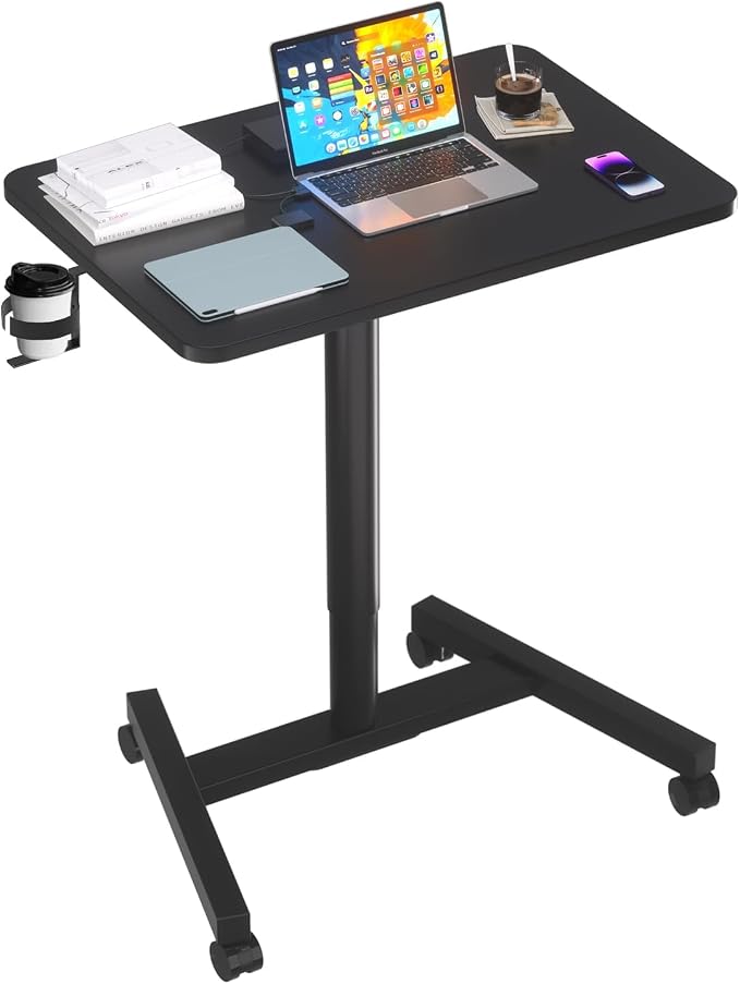 28-Inch Mobile Standing Desk, Computer Workstations with Cup Holder, Portable Standing Desk with Lockable Wheels, Rolling Table for Home Office Classroom Hospital (Jet - Black) by MPETAPT