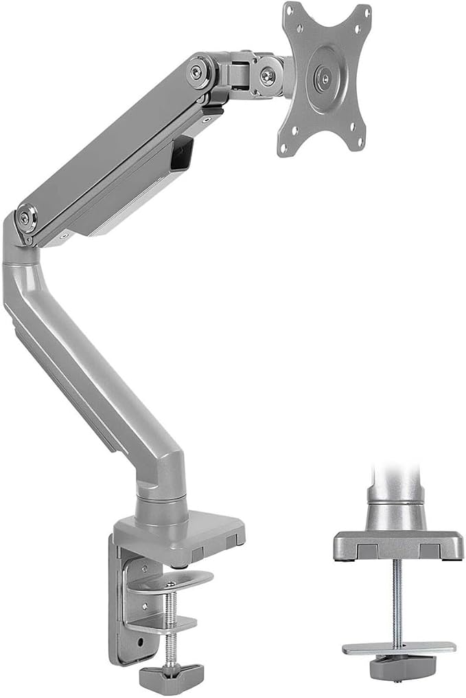 Mount-It! Single Monitor Arm Desk Mount, Mechanical Spring Height Adjustable Monitor Stand for 13–32 Inch Screens up to 17.6 lbs, VESA 75x75 & 100x100, C-Clamp & Grommet by Mount-It
