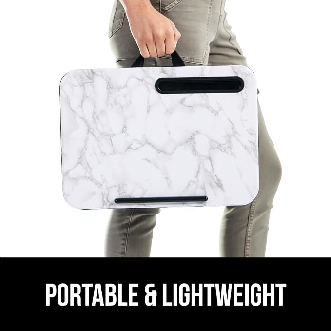 GORILLA GRIP Laptop Lap Desk with Phone Holder, Pillow Cushion Desks Fit Laptops up to 15.6", Gifts for Home, Portable Travel Workstation, Tray Ledge Keep Computers in Place, Marble Pattern - Image 8