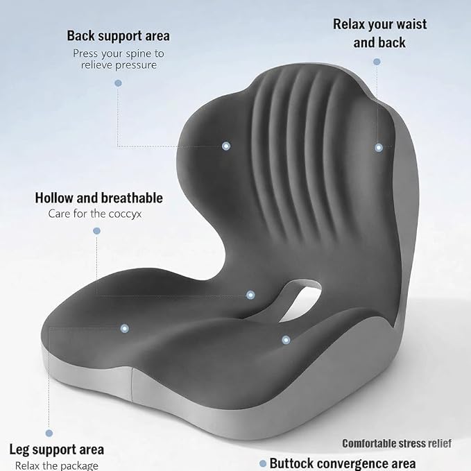 Ergonomic L-Shaped Memory Foam Seat Cushion with Lumbar Support, Designed to Help Relieve Tailbone, Coccyx & Lower Back Pain for Office,Truck, Car & Travel (Pure Gray) - Image 6