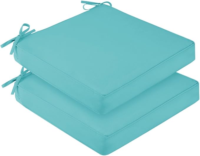 downluxe Waterproof Outdoor Chair Cushions for Patio Furniture, 24" x 24" x 4" Patio Chair Cushion with Adjustable Ties & Portable Handle, Square Outdoor Cushion with Removable Cover, Teal, 2 Pack by Downluxe