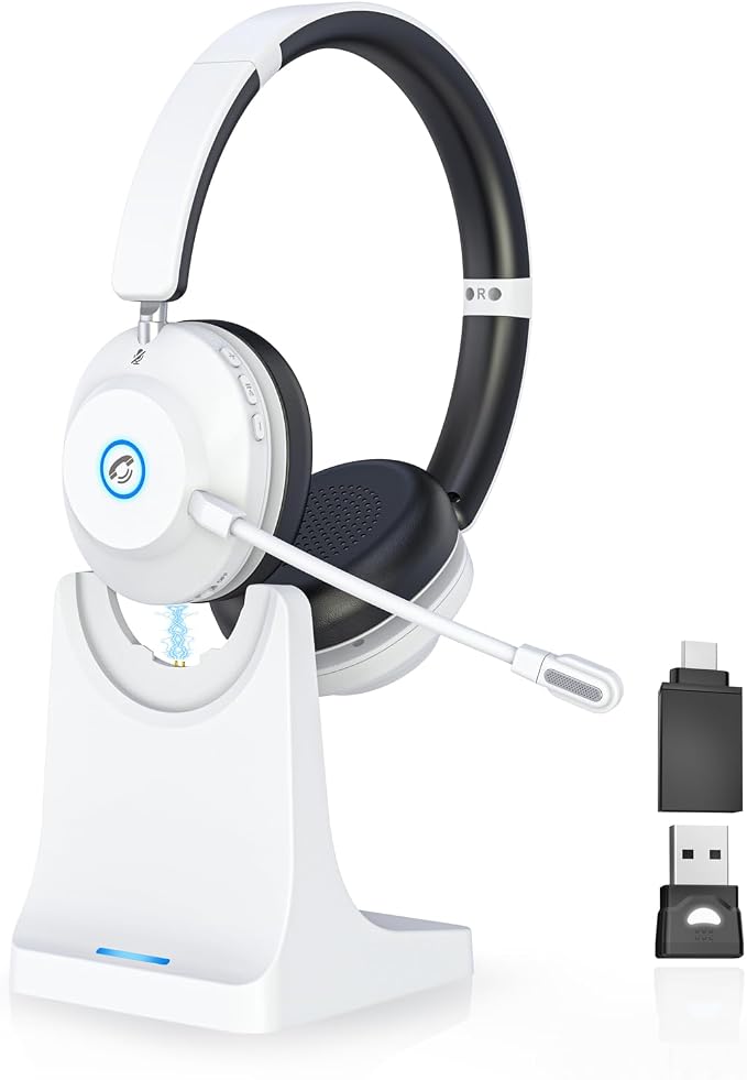 Bluetooth Headset with Microphone, Wireless Headset AI Noise Cancelling | Computer Headphone for Clear Call＆Meeting 47H Work, Dual-Mode Bluetooth 6.0 & 2.4GHz Dongle, Office/PC/Phone/Teams by Earbay