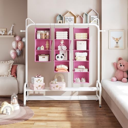 YOUDENOVA Hanging Closet Organizer and Storage, 4-Shelf, Light Pink | Locker/RV/Camper Organizer, Side Pocket, Hanging Shelves for Small Closet, Dorm Room Essentials for Guys, Breathable Fabric - Image 4