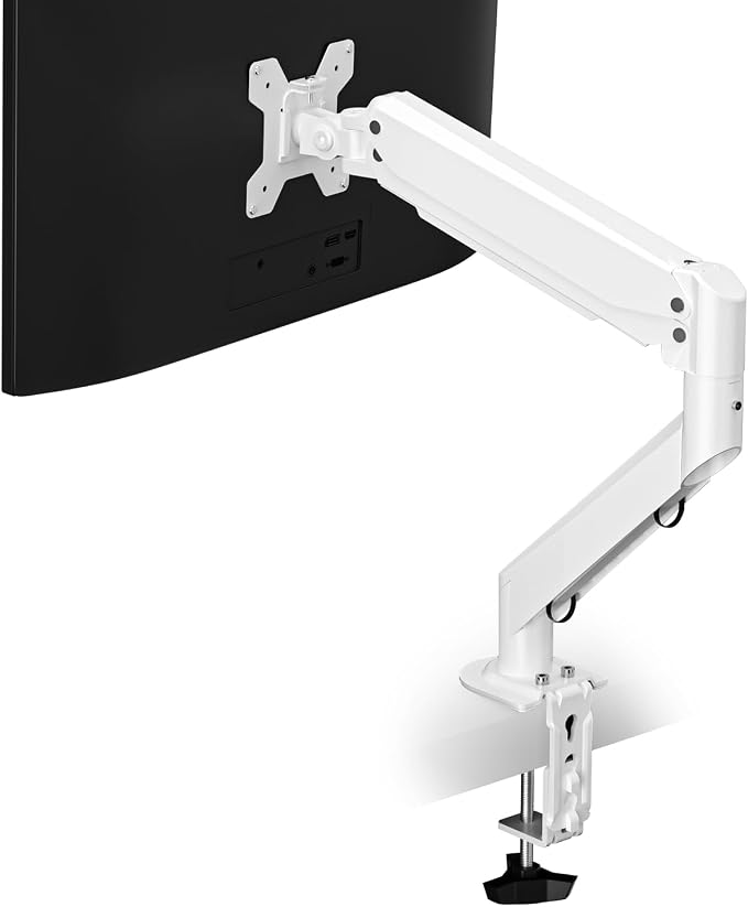 Pholiten Single Monitor Mount for up to 32 inch Screens, VESA 75/100mm | Fully Adjustable Gas Spring Monitor Arm, Computer Monitor Stand for Desk Holds up to 24lb, White by PholitenMonitorArm