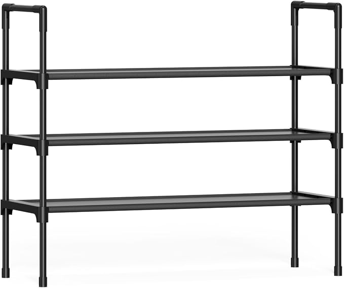 Kitsure 3 Tier Shoe Rack, Shoe Organizer, 32.2" Wide, Black | Space-Saving Shoe Storage, Shoe Shelf for Closet, Entryway, Bedroom, Living Room, Zapateras Organizer by Kitsure