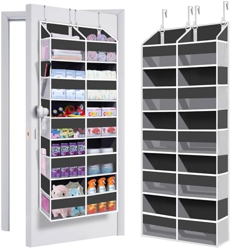 Heavy Duty Over The Door Organizer 5 Tiers, Extra Large Behind Door Storage of 10 Big Front & 10 Mesh Pockets, 80lb Weight Capacity, Hanging Doors Storage Organizer for Closet Bedroom Nursery, Grey by UVIAHOMIHOMEORGANIZER