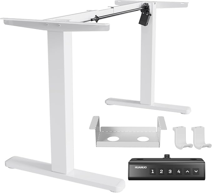 HUANUO Standing Desk Frame with Brushless Motor for Max 75 x 35 inch Tops | 220lbs capacity,4 preset heights,28.3"-46.5" Height Range,Stable Steel Legs,quiet lift,Cable Tray & Dual Hooks,Whtie finish by HUANUO