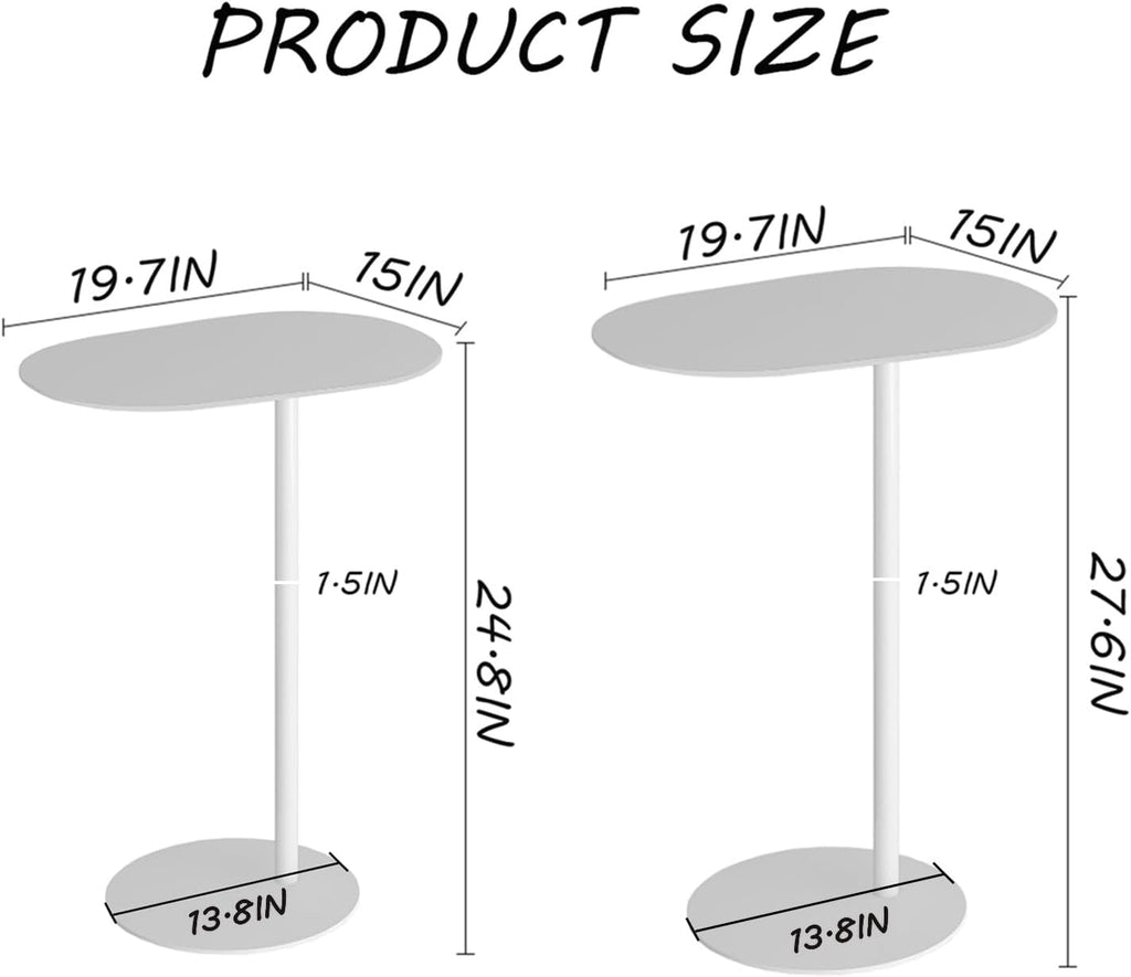 C-Shaped Side Table Iron End Table Slide Under Sofa(White，High-24.8in/63cm) - Image 2