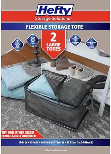 Hefty Large Flexible Tote with Breathable Mesh, Double Zipper, 2 Handles – Ideal for Moving or Clothes & Apparel Storage, Alternative to Plastic Bin, Organizer or Container – 4 Pack - Image 2
